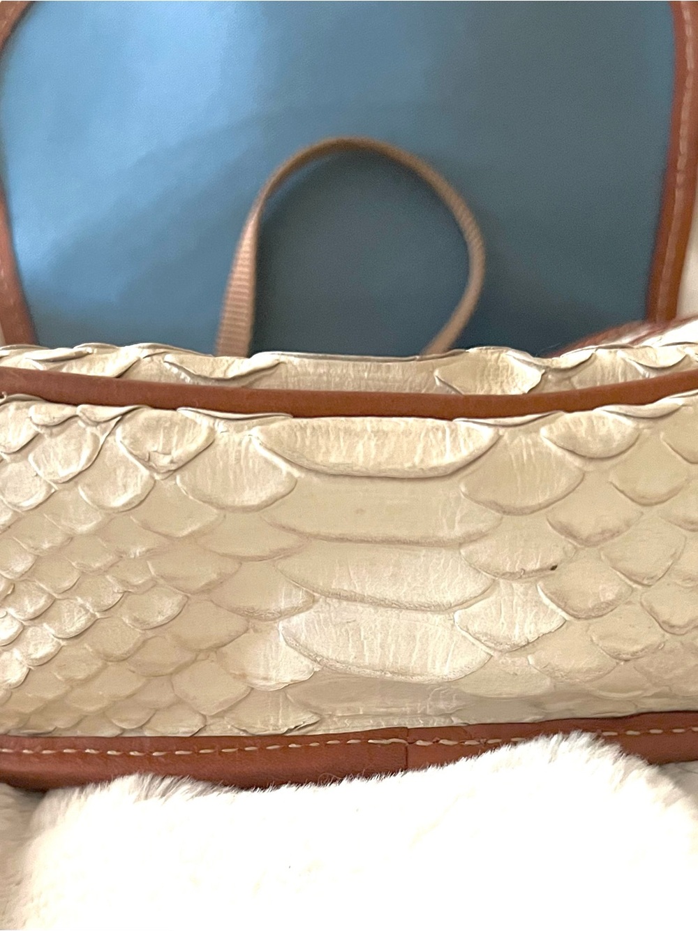 Dooney Crossbody Saddle Bag Vintage Embossed Cream/Bone white w/Brown Trim - Picture 5 of 16